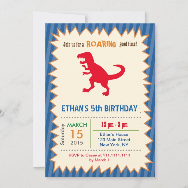 Dinosaur T Rex Invitations de fête d'anniversaire (Devant)