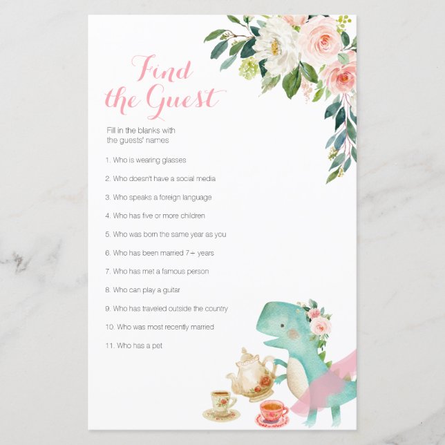 Dinosaur Tea Party Floral Trouvez le jeu Invité (Devant)