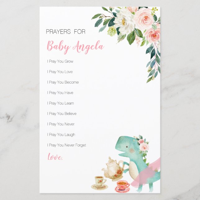 Dinosaur Tea Party Prières florales pour bébé (Devant)