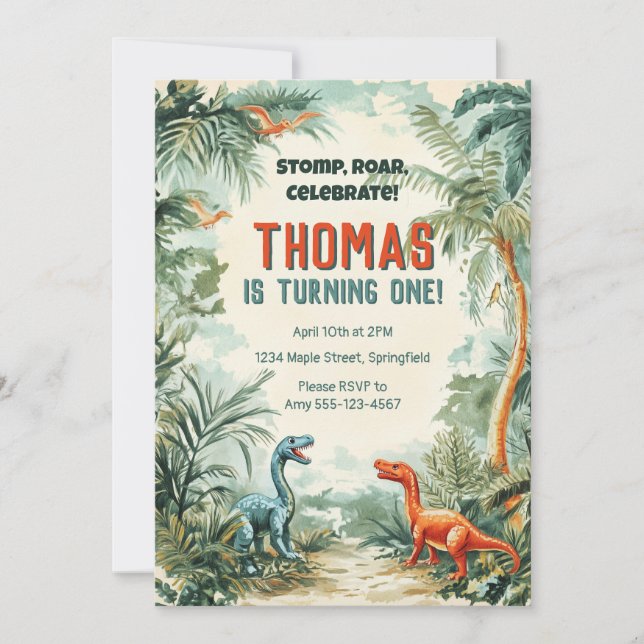 Dinosaur Thème Anniversaire Invitation (Devant)