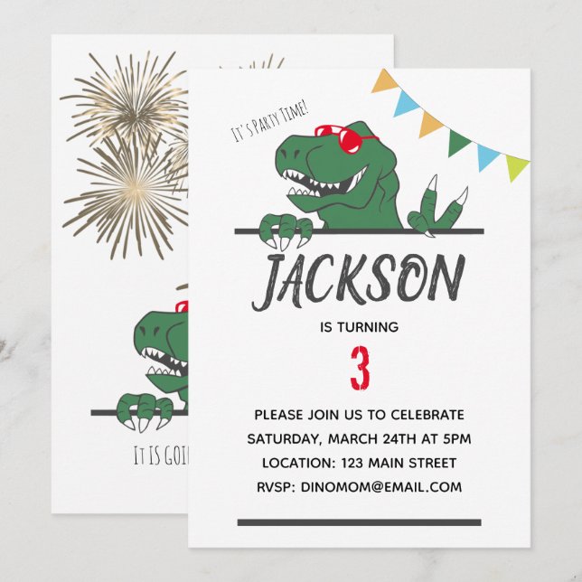 Dinosaur Thème Boy's Birthday Party Invitation (Devant / Derrière)