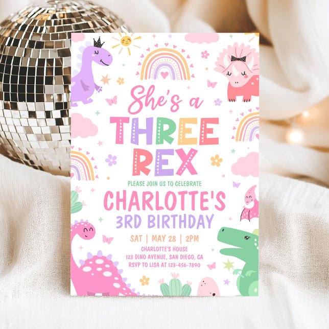 Dinosaur Three Rex 3rd Birthday Invitation (Créateur téléchargé)