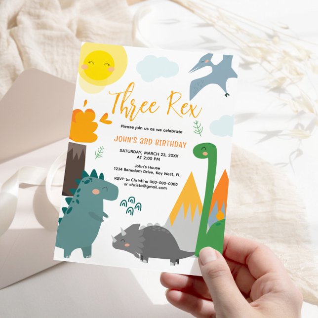 Dinosaur Trois Rex 3e Anniversaire Fête Invitation (Créateur téléchargé)