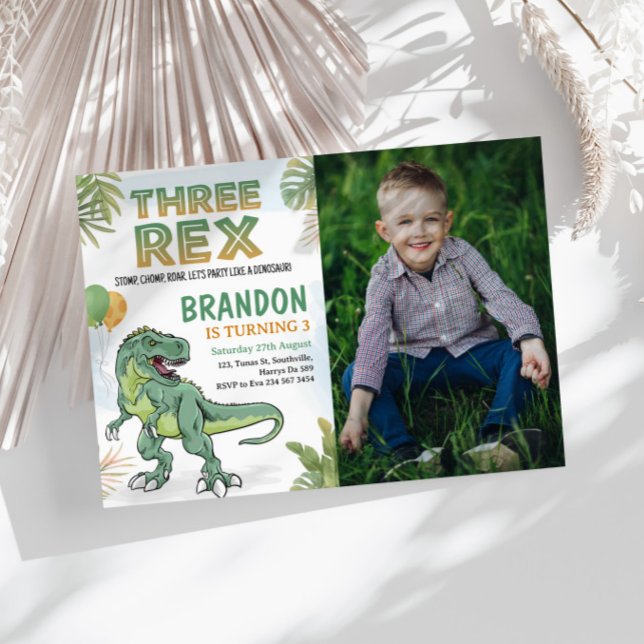 Dinosaur Trois Rex 3e Invitation d'anniversaire (Créateur téléchargé)