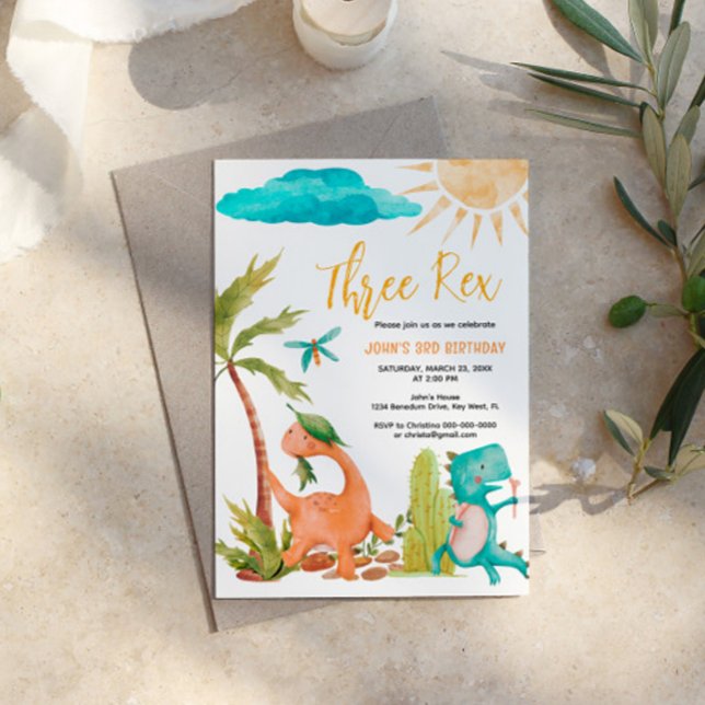 Dinosaur Trois Rex Anniversaire Fête Invitation (Créateur téléchargé)