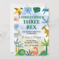 Dinosaur Trois Rex Anniversaire Fête Invitation