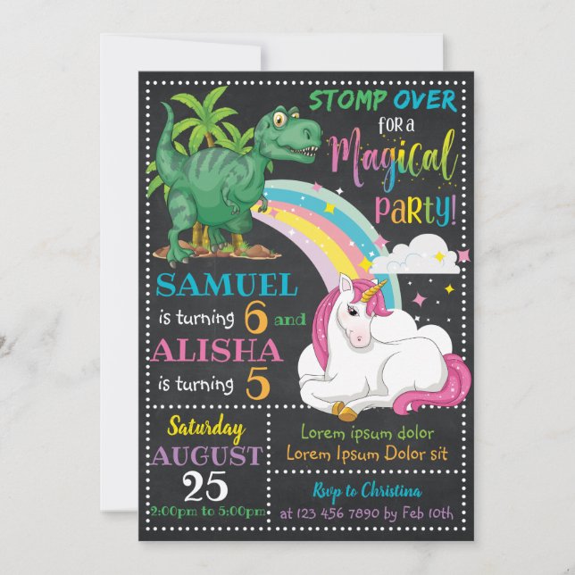 Dinosaur & Unicorn Invitation Anniversaire (Devant)