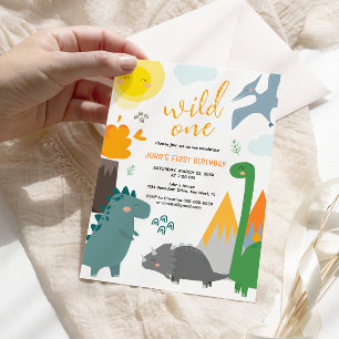 Dinosaur Wild Un 1er Anniversaire Fête Invitation