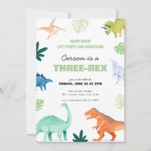 Dinosaure à trois Rex coloré Invitation d'annivers