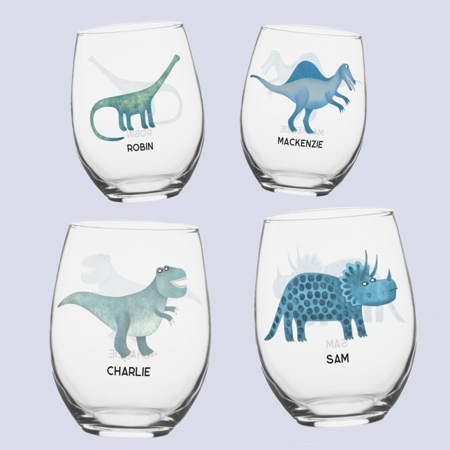 Dinosaure amusant verre personnalisé (Fun dinosaur personalized name glass set)