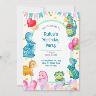 Dinosaure Anniversaire Invitation d'aquarelle