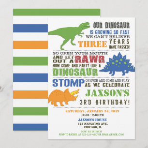 Dinosaure anniversaire invitation garçon vert bleu