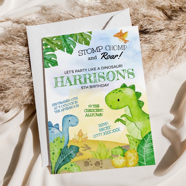 Dinosaure Anniversaire Invitation Stomp, Chomp & R (Créateur téléchargé)