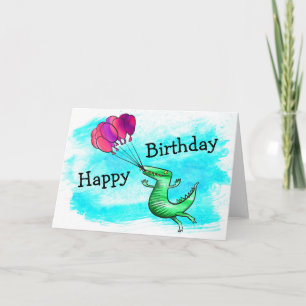 Dinosaure avec ballons carte d'anniversaire