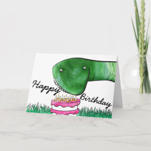 Dinosaure avec carte d'anniversaire de cake