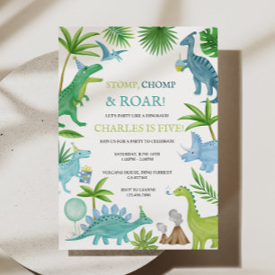 Dinosaure Bleu Invitation Anniversaire