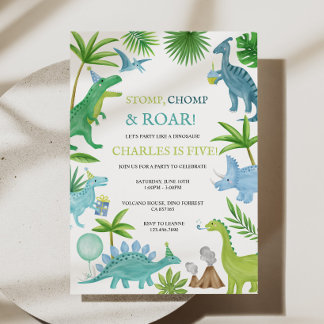 Dinosaure Bleu Invitation Anniversaire