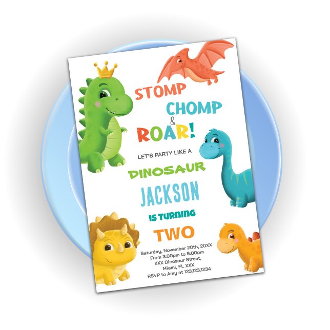 Dinosaure bleu Invitations d'anniversaire (Blue Dinosaur Birthday Invitations)