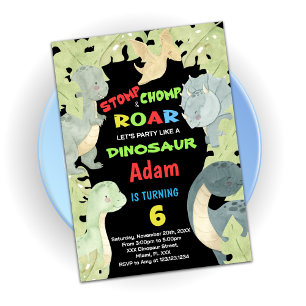 Dinosaure bleu Jaune Vert Invitations Anniversaire