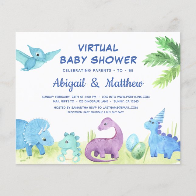 Dinosaure BUDGET Baby shower virtuel Invitation (Devant)
