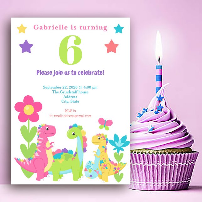 Dinosaure coloré doux Invitation d'anniversaire (Créateur téléchargé)