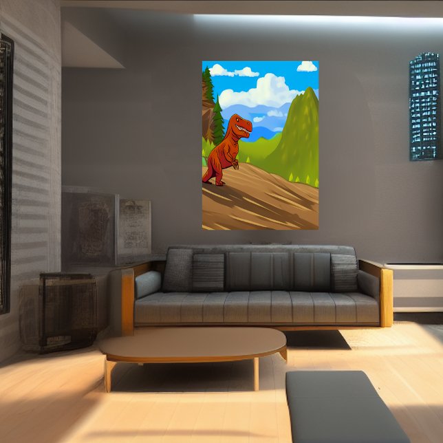 Dinosaure courant sur une colline | AI Art Poster (Créateur téléchargé)