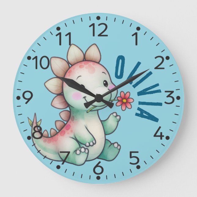 Dinosaure Cute Personnalisé, Stegosaures, Horloge  (Recto)
