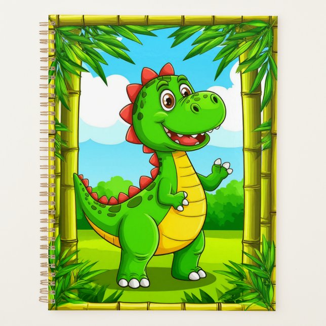 🦖 Dinosaure de dessin animé joyeux Bambou Étude p (Devant)
