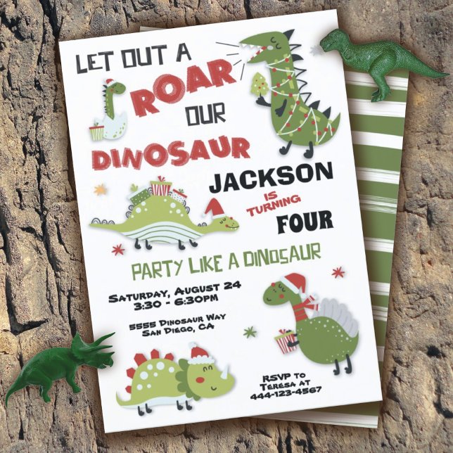 Dinosaure de Noël Invitation de fête d'anniversair (Créateur téléchargé)