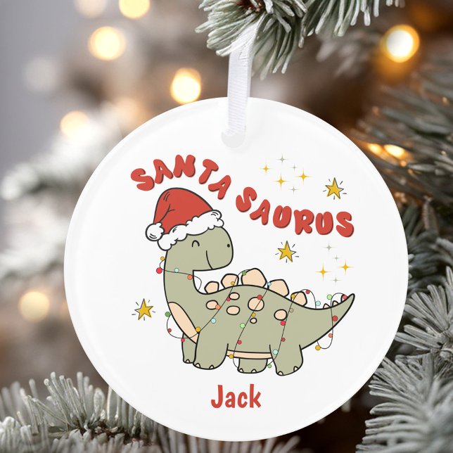 Dinosaure de Noël Santasaurus Nom migre (Christmas Dinosaur Santasaurus Name Cute Ornament)