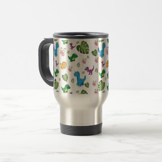 Dinosaure drôle, Mug de voyage feuille (Devant gauche)
