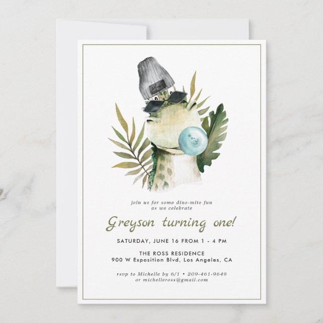Dinosaure élégant | Invitation d'anniversaire (Devant)