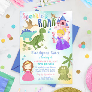 Dinosaure et Princesse Invitation Garçon fille