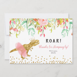 Dinosaure fille rose Carte de remerciements