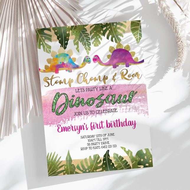 Dinosaure fille rose Invitation d'anniversaire (Créateur téléchargé)