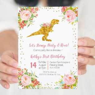 Dinosaure Floral Invitation d'anniversaire
