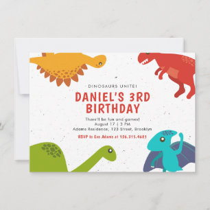 Dinosaure Grungy blanche et rouge Invitation Anniv