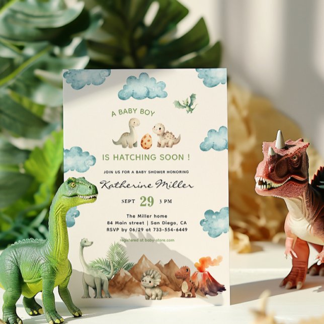 Dinosaure Hatching Bientôt Baby shower Invitation (Créateur téléchargé)