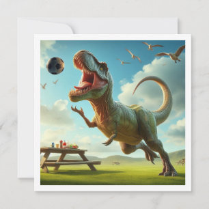 Dinosaure jouant au football, invitation d'anniver
