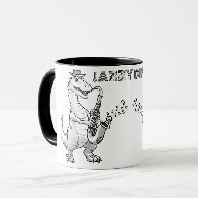 Dinosaure jouer saxophone Mug (Devant gauche)