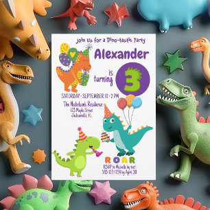 Dinosaure Joueur trois ans Anniversaire Invitation