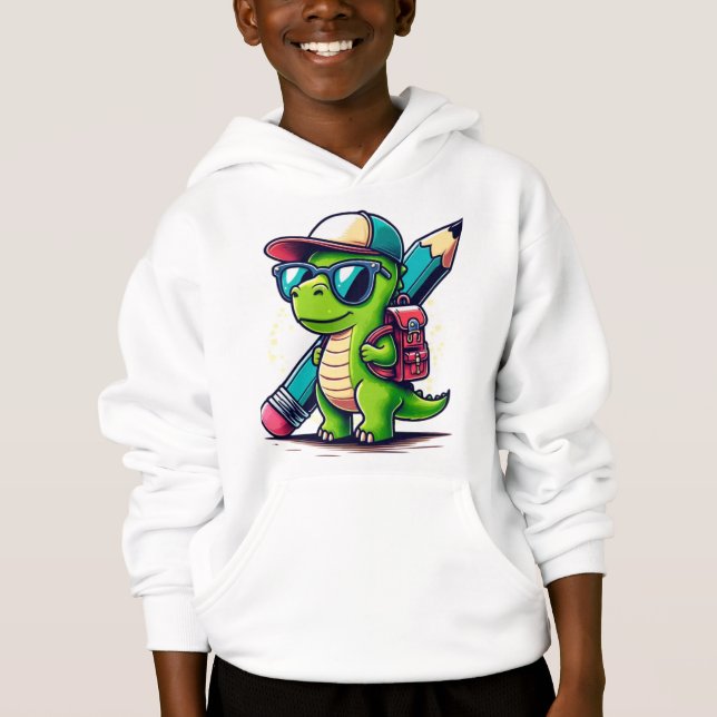 Dinosaure joueuse avec crayon et sac à dos (Devant)