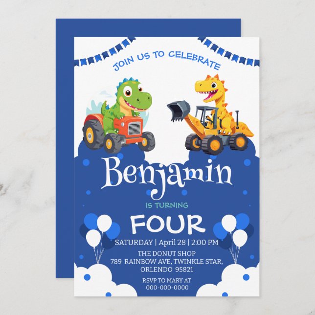 Dinosaure mignon creuser Excavator camion ballon A (Devant / Derrière)