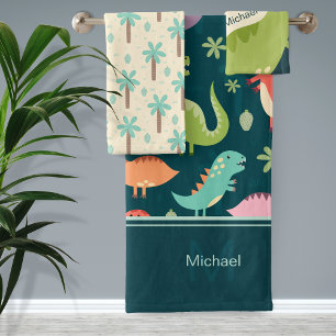 Dinosaure Motif Bleu Monogramme Enfant Salle de ba