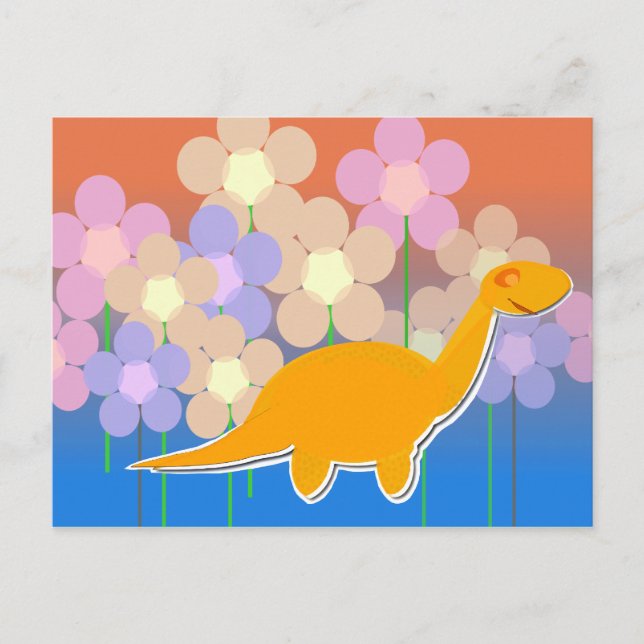 Dinosaure mou dans le champ de fleurs Carte postal (Devant)