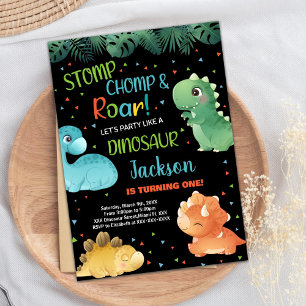 Dinosaure noir orange vert Invitations d'anniversa