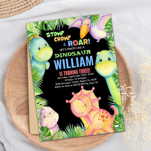 Dinosaure noir vert Invitations d'anniversaire