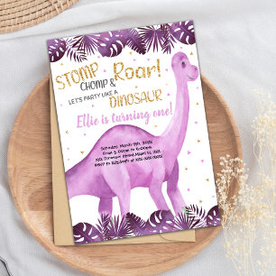 Dinosaure Parties scintillant rose Invitations d'a