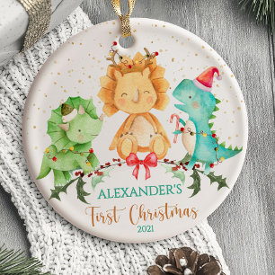 Dinosaure pour le premier ornement de Noël du bébé