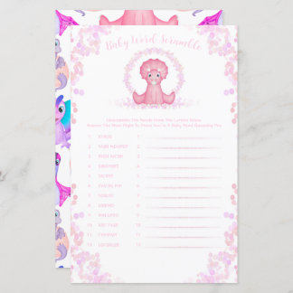 Dinosaure rose Bébé Mot Scramble Baby shower Jeu